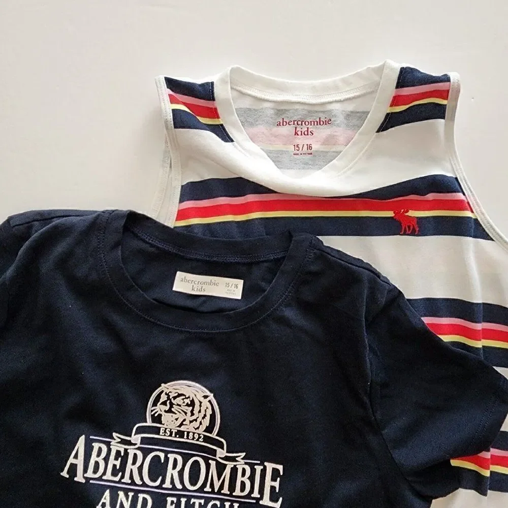 3 Abercrombie Kids 15/16  Girls Tees & Tie‎ Front Tank Navy Stripe